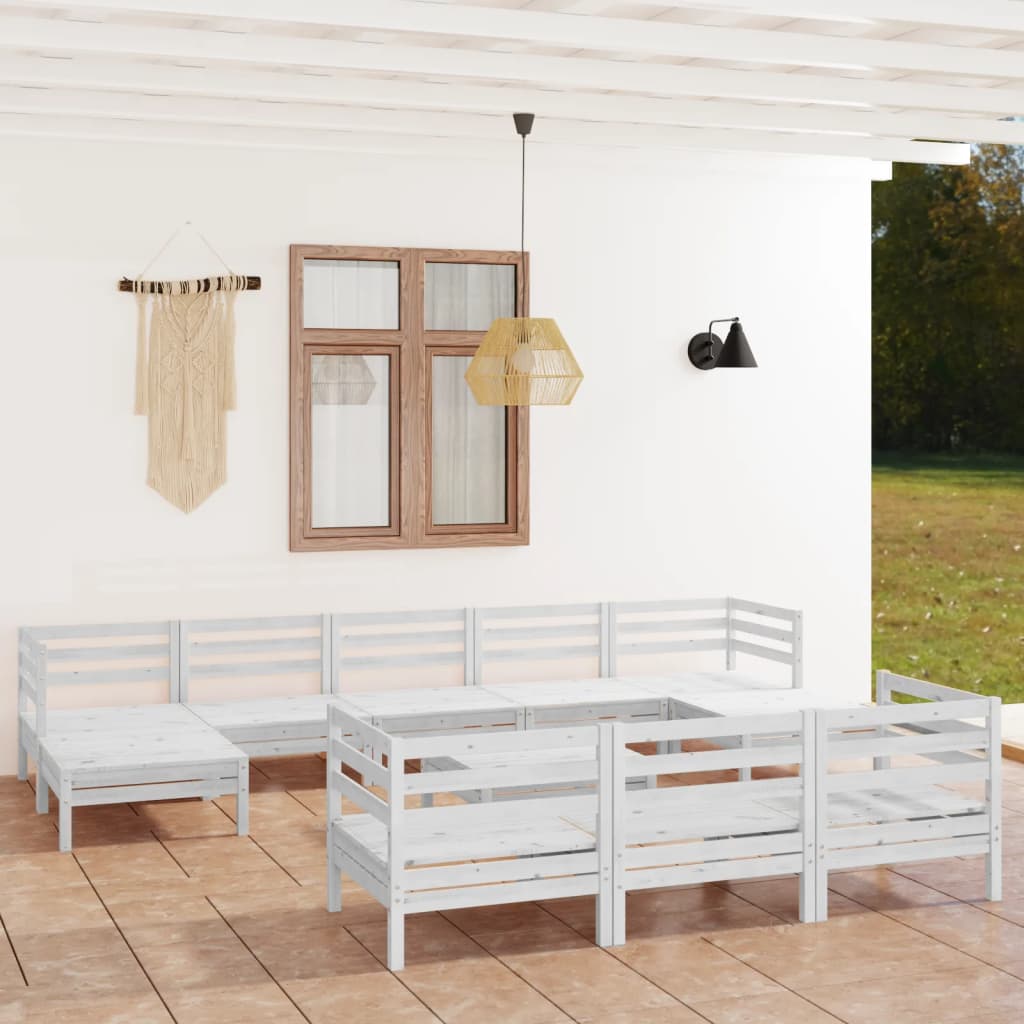 11-tlg. Garten-Lounge-Set Weiss Massivholz Kiefer